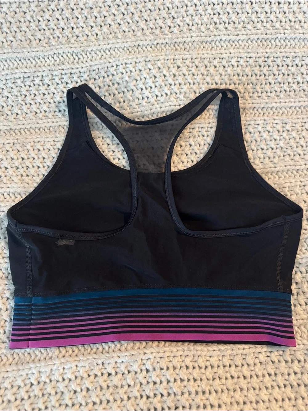 Nike Black Sports Bra with Purple and Teal Gradient Band